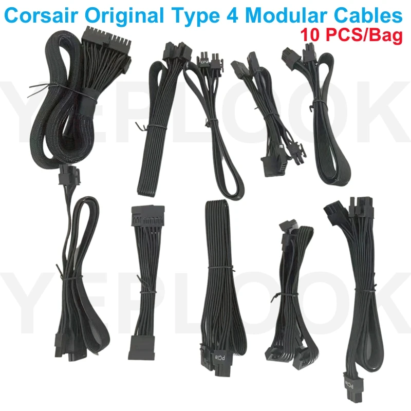 Kit de Cable de alimentación Modular CORSAIR tipo 4 Original, ATX, 24 Pines, CPU 4 + 4 pines, GPU PCIe 8 pines 6 + 2 pines, SATA Molex IDE 4 pines PATA, 10 unids/set