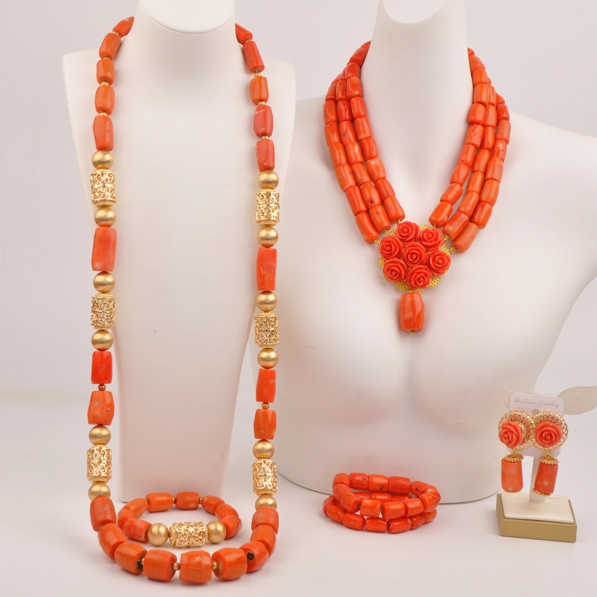 

Fashion Orange Original Coral Necklace for Couple African Wedding Jewelry Sets