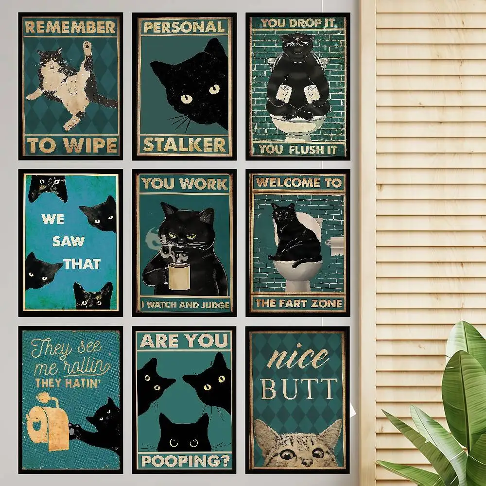 1pc Funny Vintage Cartoon Cats For Bathroom Vintage Posters 