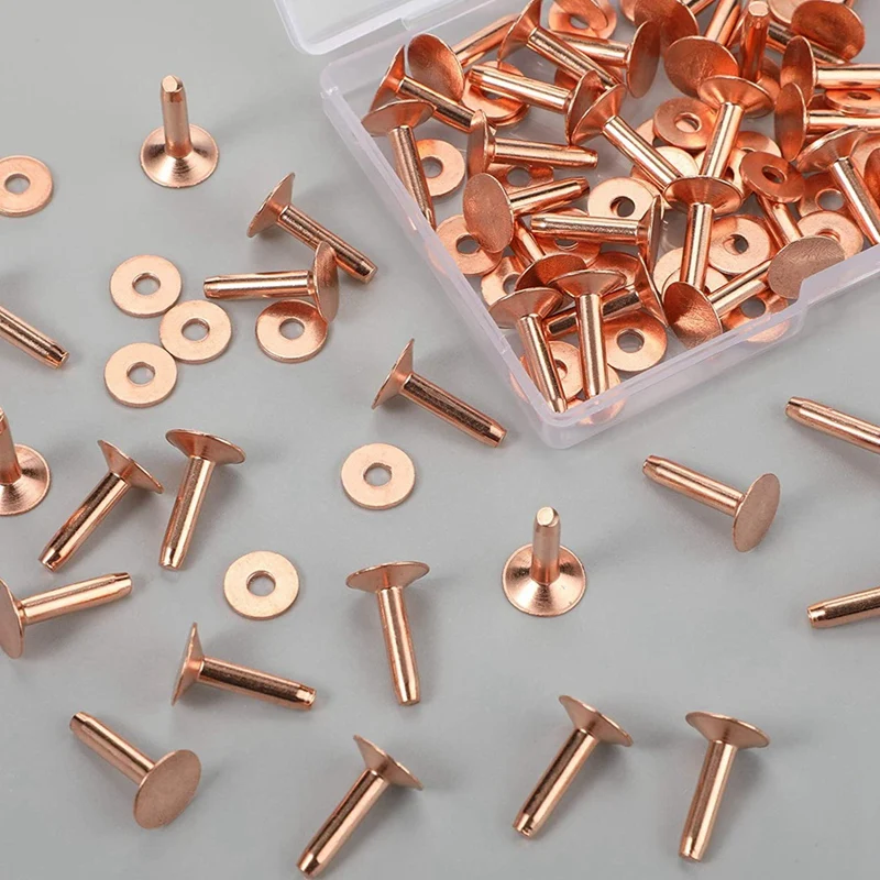 50 Sets Copper Rivets And Burrs, Copper Rivets For Leather For Belts Wallets Collars Leather DIY Craft Supplies