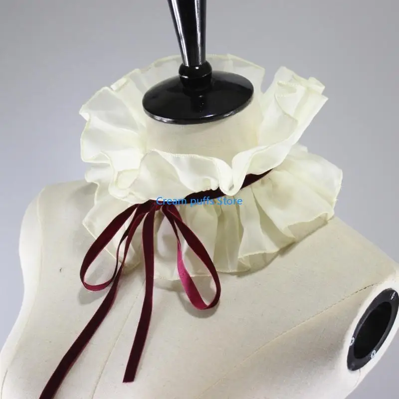 50le Mulheres Renascença Ruffle Collar Neck Ruff Cosplay Vintage Cheker Shawl