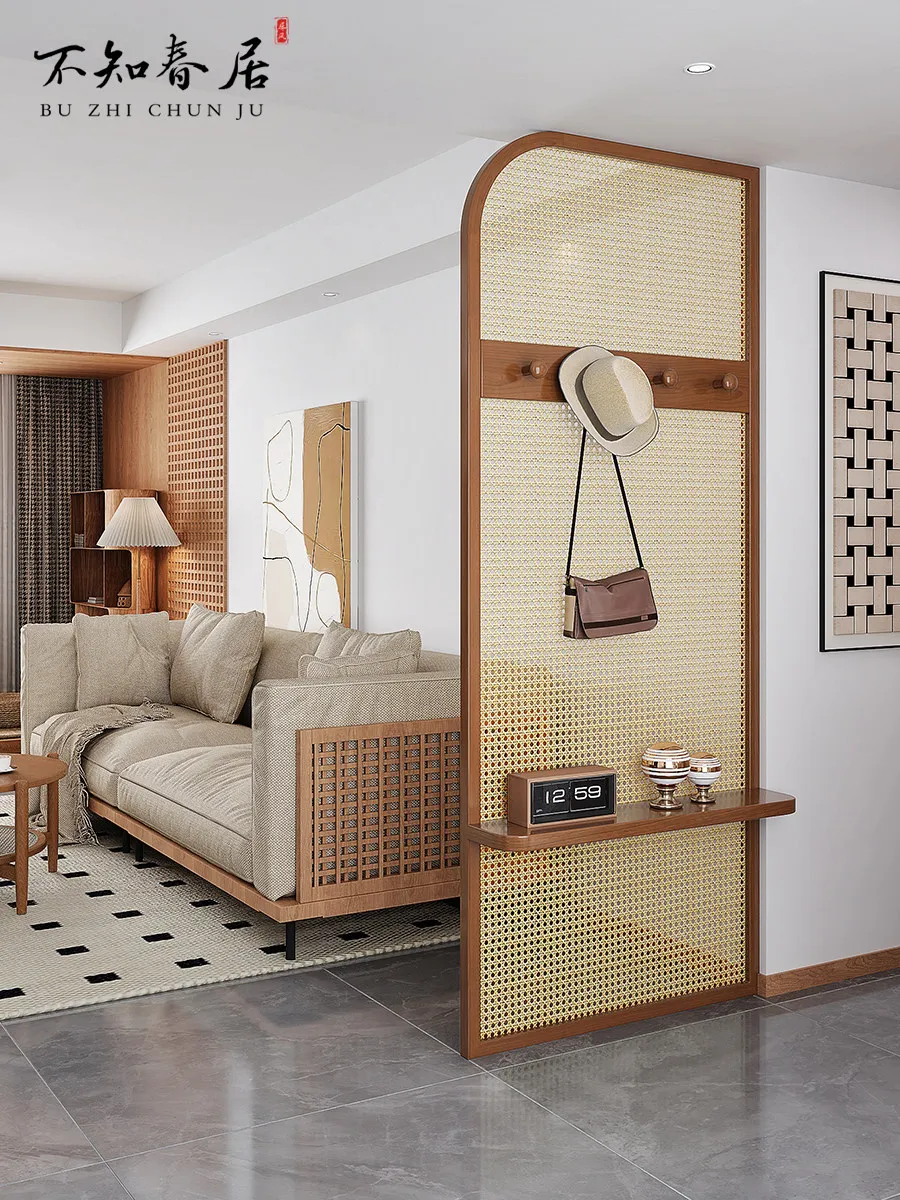 New Chinese-style rattan screen partition is opposite the entrance door, solid wood living room shields Japanese-style household