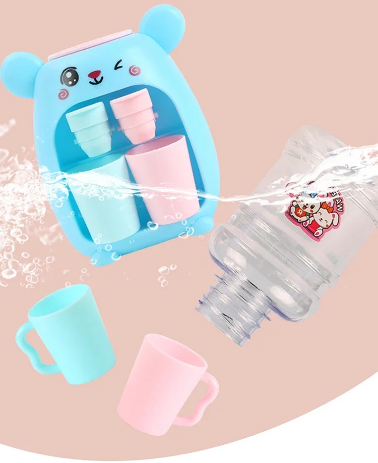 

Dual Water Dispenser Toy with Mini Cute Pink Blue Juice Milk Drinking Simulation Kitchen Toys for Children Girl Boy Gifts