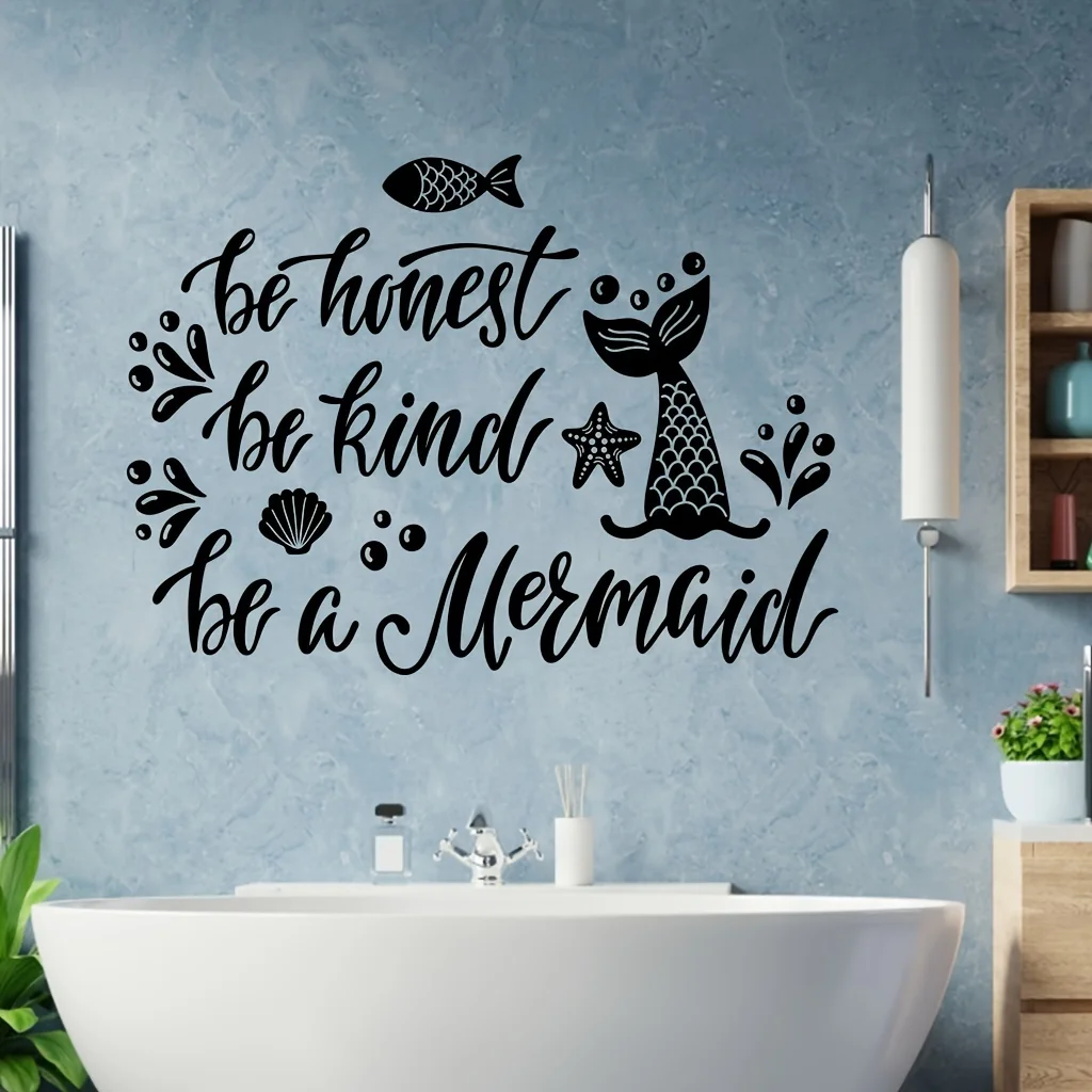 Art Font PVC Mermaid Themed Wall Sticker Suitable For Living room,bedroom,office, Convenient disassembly,self-adhesive