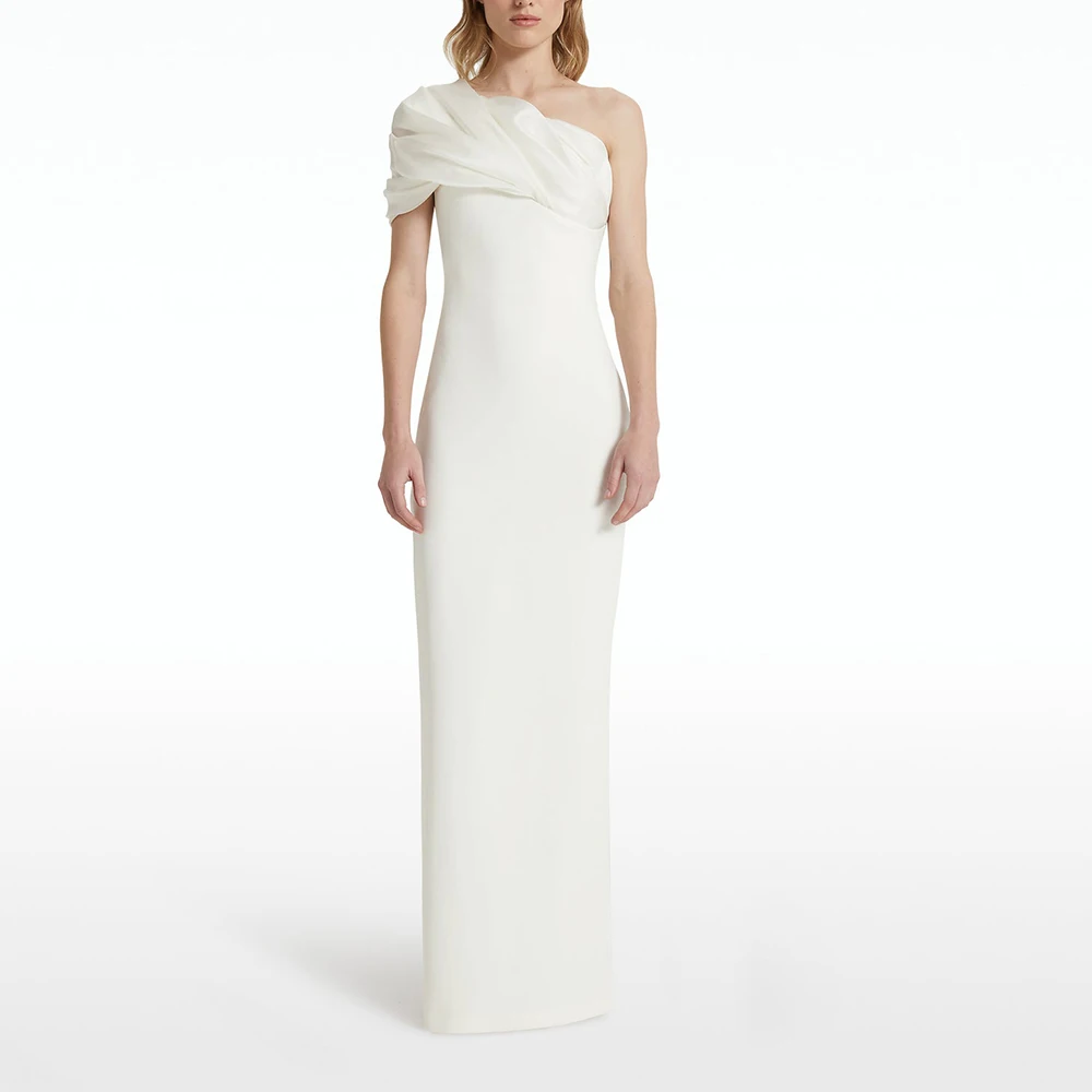 Robe de Mariée Moderne à Manches Courtes et Col Bateau, Vêtement Classique, Droit, Plissé, Solide, en Jersey, avec Fente au Dos