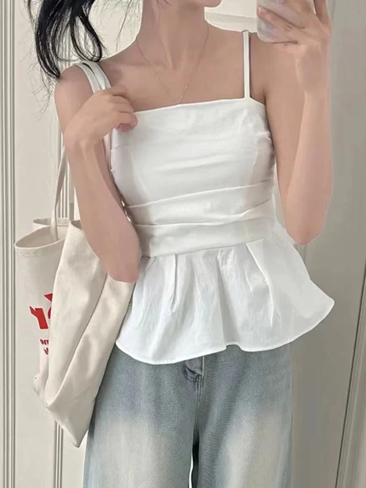 

Stunning Summer New Korean Design Sensation Pleated Slimming Trendy Tube Top Svel Women's Strap Vest Beautiful Folded