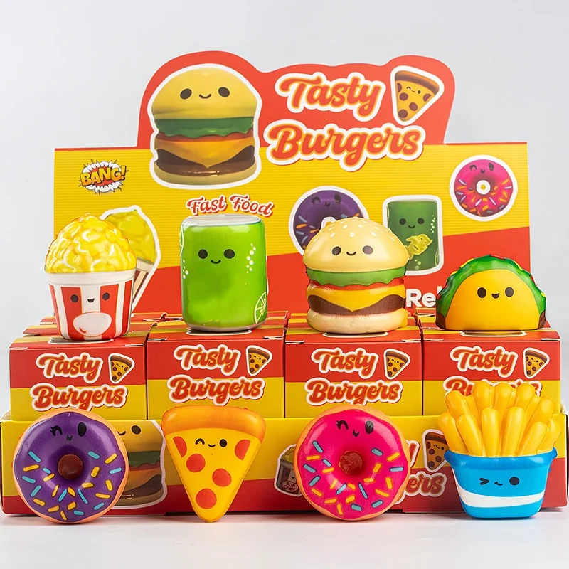 Set de 12 Juguetes Blandos de Simulación de Comida: Hamburguesa, Papas Fritas, Capibara, Axolotl, Juguetes Antiestrés y de Descompresión