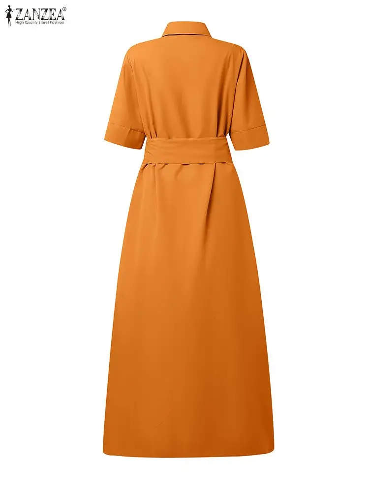 ZANZEA Women Fashion Long Shirt Dress Summer Half Sleeve Belted Streetwear Maxi Vestidos 2025 Elegant Buttons Casual Loose Robe