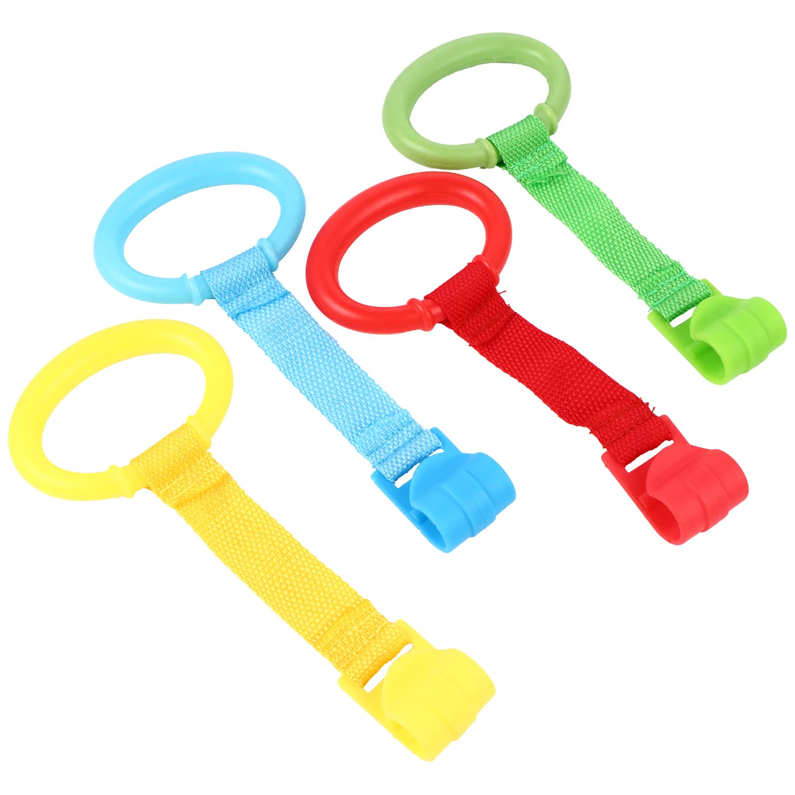 4Pcs Baby Pull Rings Infant Stand Hand Rings Portable Nursery Cot Bed Pulling Support Learning Aid Infant Pull Ring