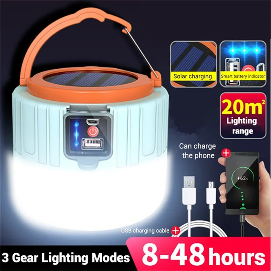 Remote Control Rechargeable 280W Bulb Lamp Home Portable Lanterns Emergency Night Market Lights Outdoor Solar Camping Tent Light