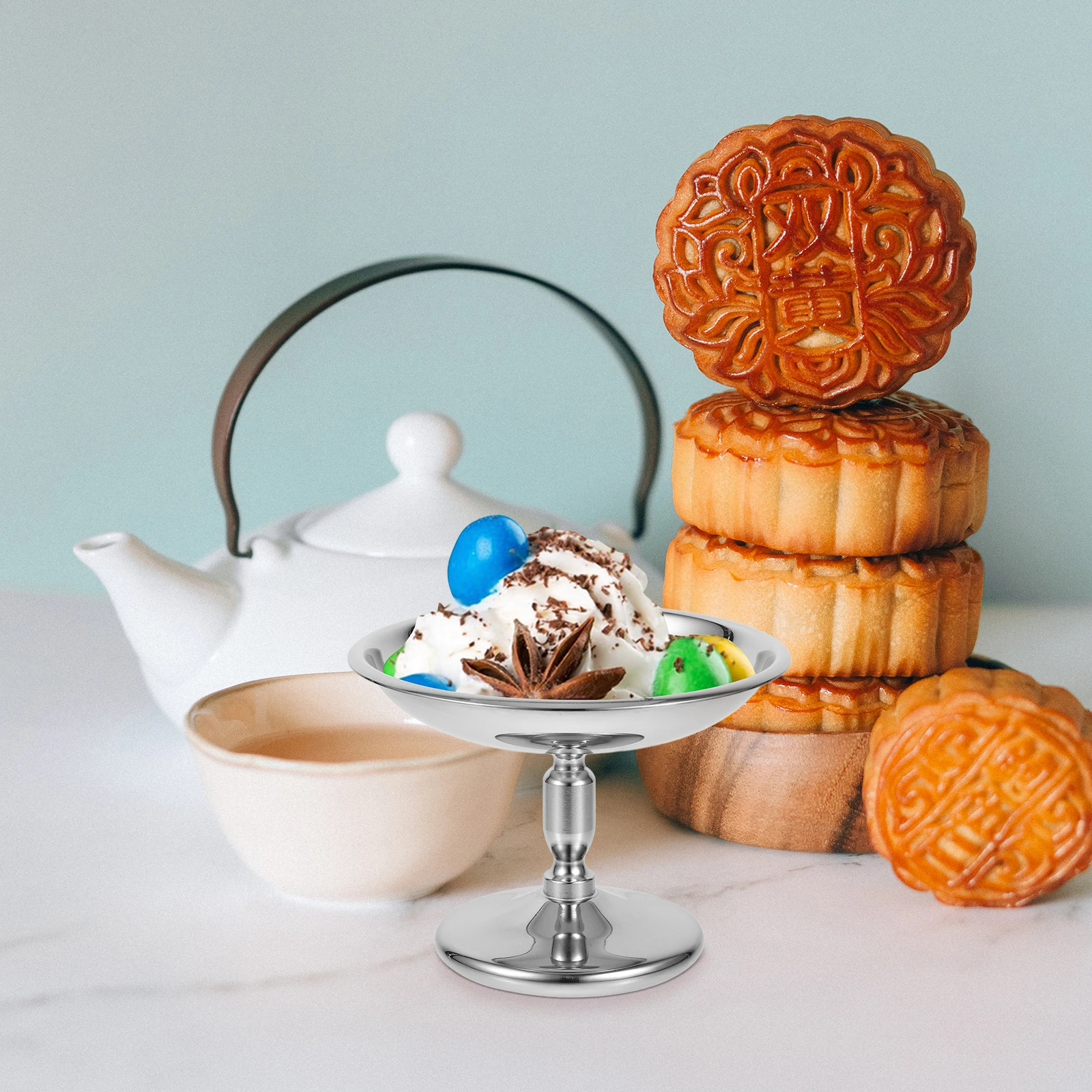 

Stainless Steel Dessert Cup Thick Style Ice Cream Bowl Fruit Salad Container High Base Pudding Holder Yogurt Vessel