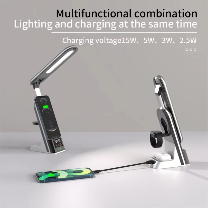 

Cell phone wireless charging stand multifunctional watch headset desktop charging creative folding desk lamp all in one