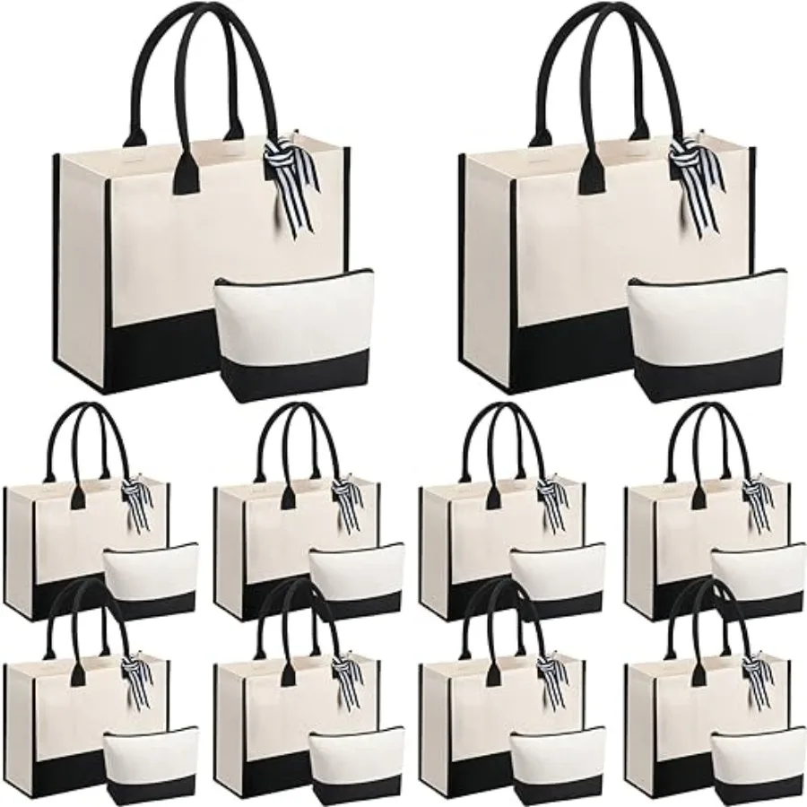 

Sanwuta 20 Set Canvas Tote Bag with Inner Zipper Pockets and Makeup Bag Bulk Christmas Birthday Teacher Appreciation Gifts for