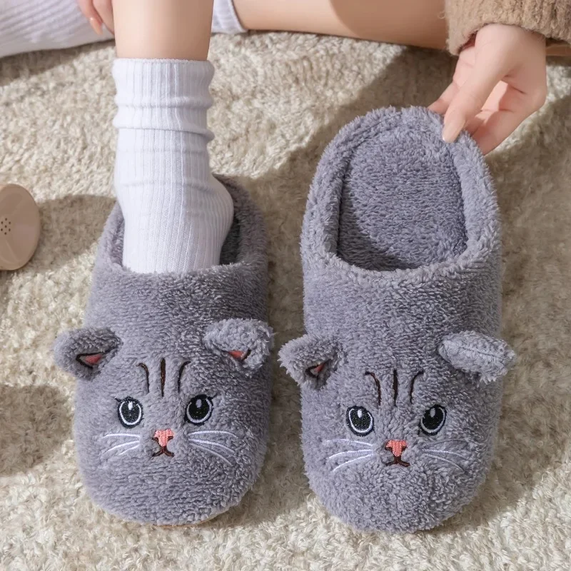 Pantufas de Pelúcia Macias Antiderrapantes para Gatos, Unissex, Quentes, de Lã, para Casa, Sapatos de Chão Internos, Conforto para o Lar no Outono e Inverno