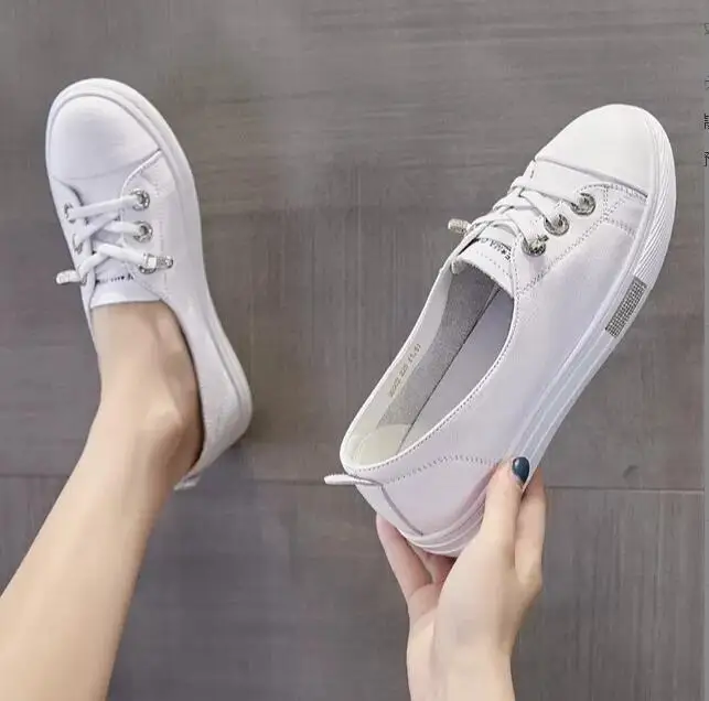 Genuine Leather Soft Bottom Women's Shoes Versatile Casual Sports Shoes New Spring 2025 Fashion White Slip-On Flat image 3