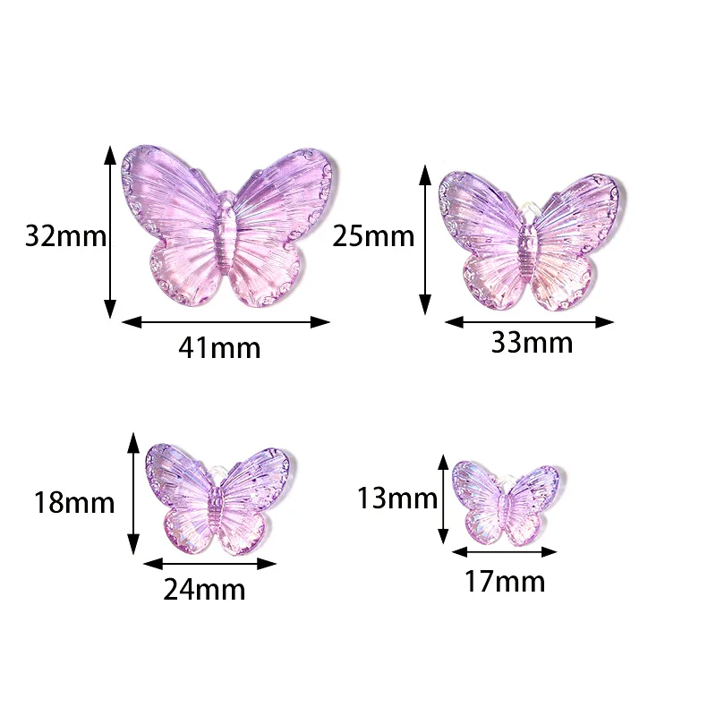 

4 Sizes Acrylic Gradient Butterfly Patch Beads Butterfly Applique for DIY Crafts Ornament Decoration Handmade Accessories