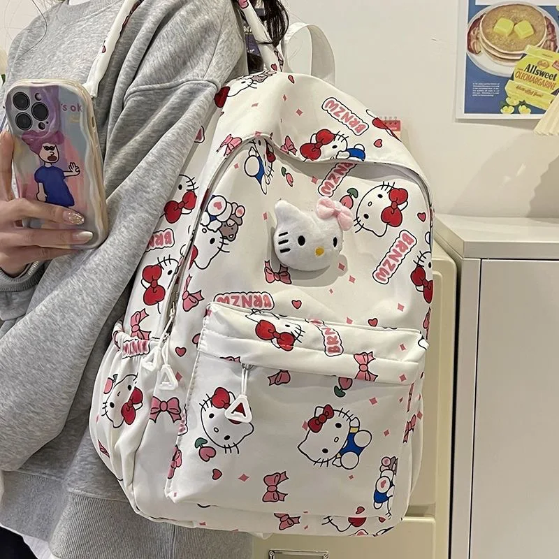 

Forest style graffiti Hello Kitty backpack, lightweight shoulder strap, large capacity student backpack, multiple bag openings