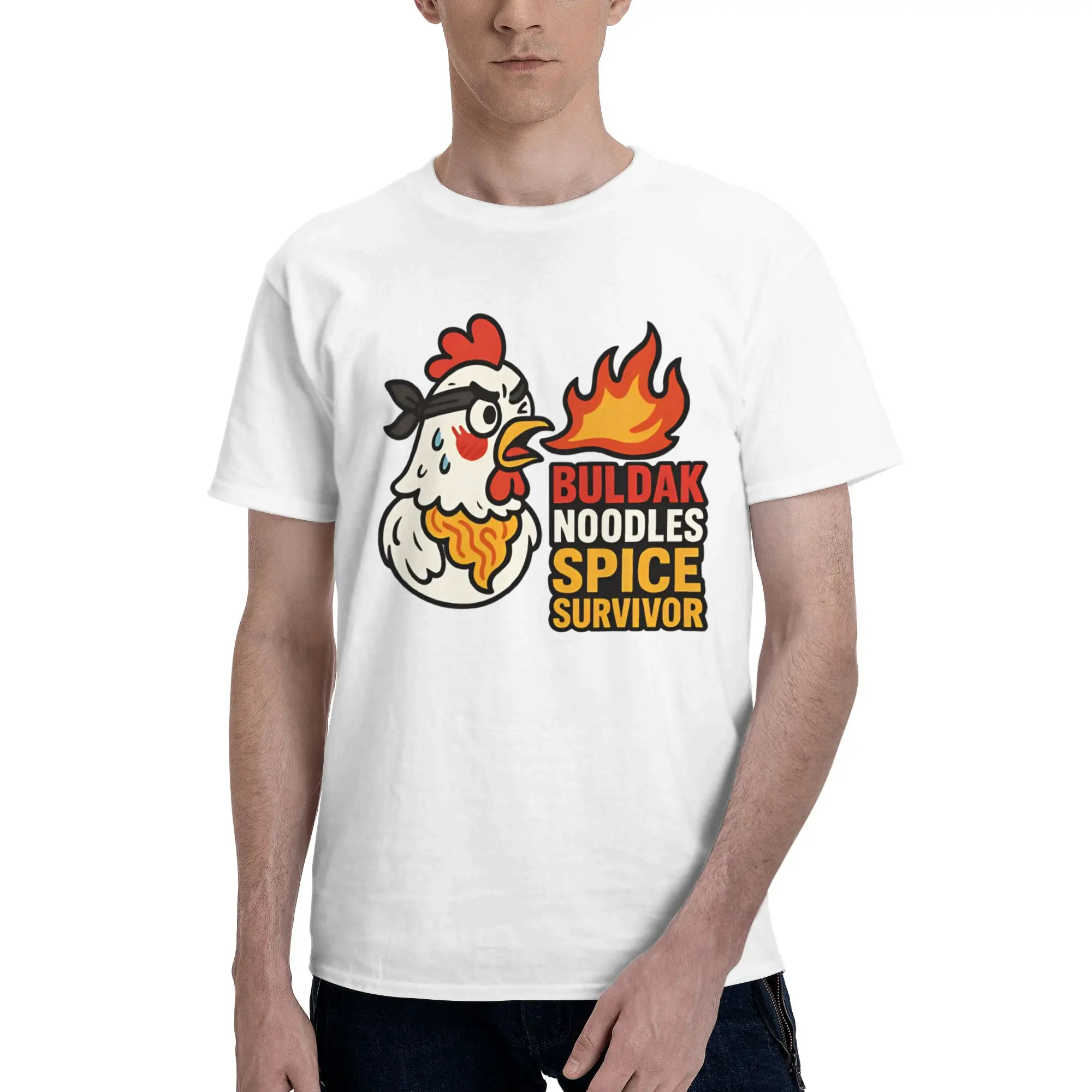 Camiseta BULDAK Noodles Spice Survivor Design, la camiseta más picante, ropa de ocio para hombre, camiseta de manga corta con cuello redondo