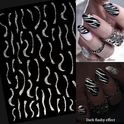 Imagen 1 del producto Pegatina reflectante 3D para uñas, calcomanías de puntas francesas, línea dorada y plateada, decoraciones de manicura, 1 hoja