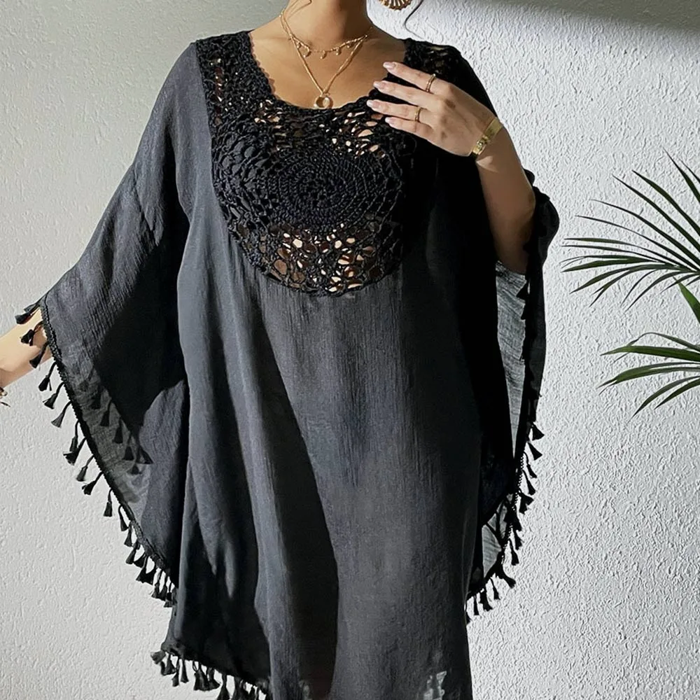 أزياء ساحة الرقبة الصيف واقية من الشمس سموك فضفاضة عارضة بحر قميص الجوف خارج عطلة بيكيني التستر للنساء #1