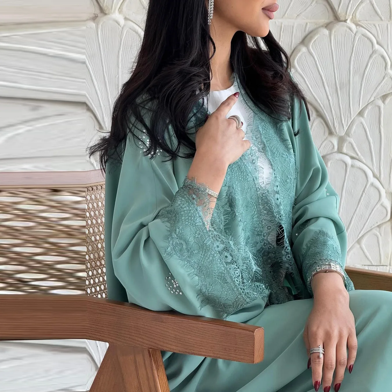 

Ramadan Abaya Dubai Lace Kimono Islam Clothing Caftan Marocain Femme Robe Turkey Kaftan Muslim For Women Open Cardigan Kebaya