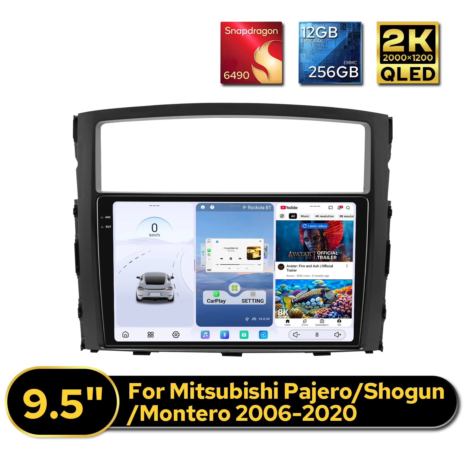 JOYING Android Car Stereo for Mitsubishi Pajero Montero Shogun 2006-2020 Apple Carplay Radio Keep Rockford Amp 12GB+256GB