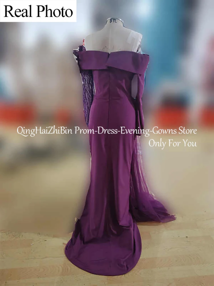 Vestidos de fiesta con cuentas de encaje de sirena púrpura, vestidos formales de noche para fiesta y compromiso