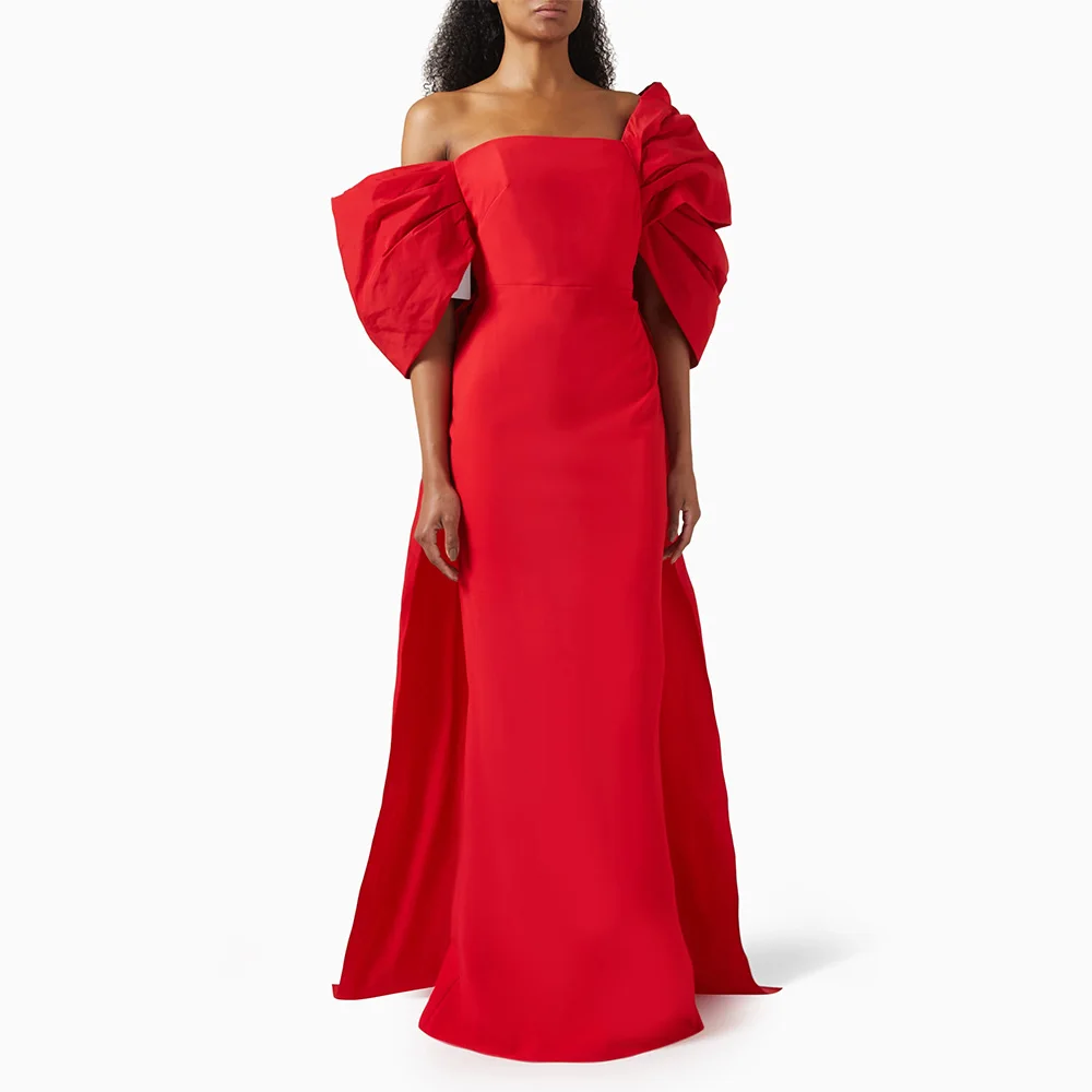 

Modern Evening Dress Red Off the Shoulder Pleated Bow Trumpet Elegant Prom Dresses for Women 2025 Sleeveless Mermaid Formal Gown