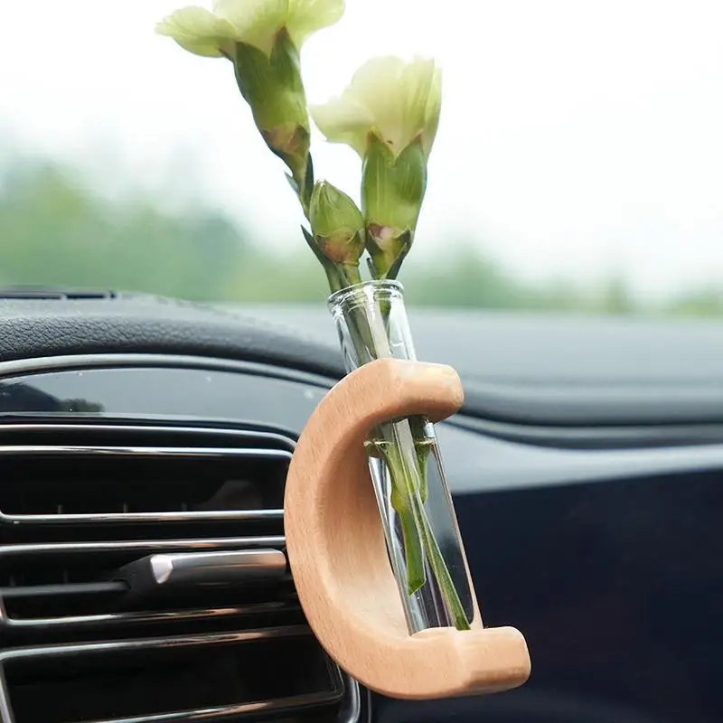 Car Vent Flower Vase Mini Glass Car Flower Vase Clip Fresh Plants Auto Air Vent Charm Elegant Portable Car Flower Planter Glass