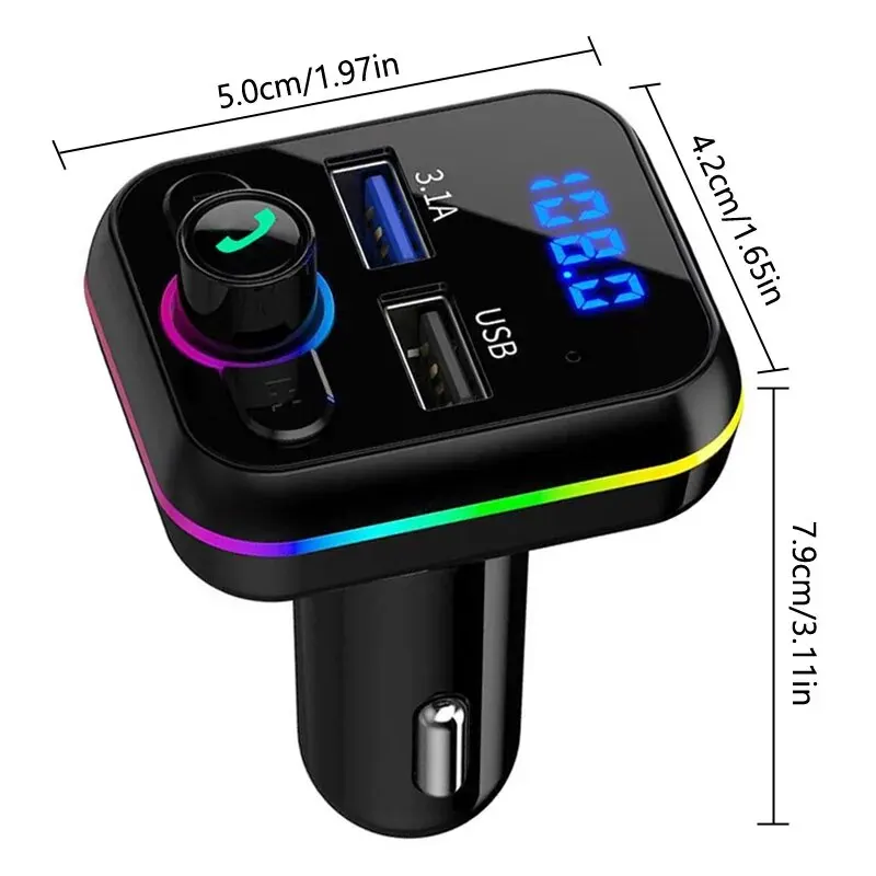 FM Transmitter Dual USB Phone Charger Colorful Light Car Mp3 Player Wireless 5.0 Handsfree Car Kit FM Modulator