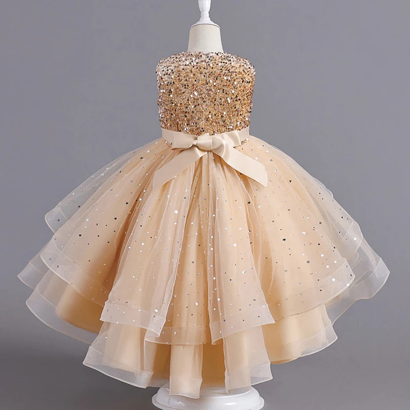 Teenager Sequins Girls Princess Dress Summer Sleeveless Fashion Wedding Christmas Party Trailing Dress 3-14 Years Kids Clothes