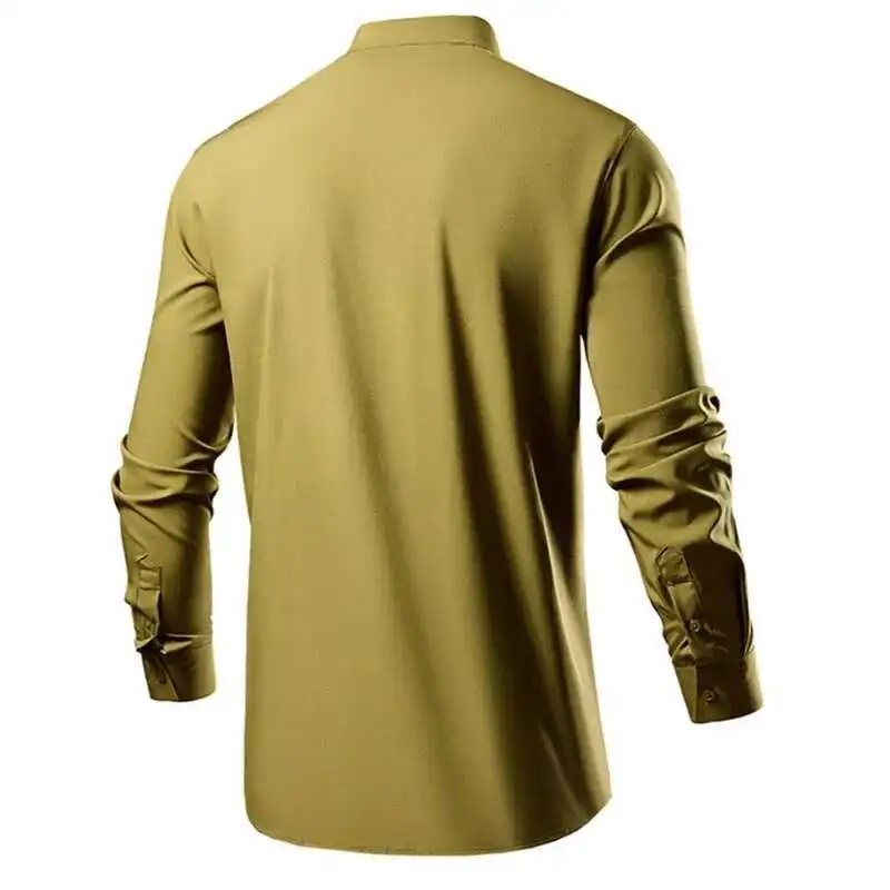 قمصان خضراء بأكمام طويلة، قميص بياقة واقفة بصدر واحد، قمصان رجالية غير رسمية على الموضة، مقاس أوروبي S-XL، أسود، أبيض