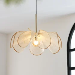 French Creamy Style Led Pendant Lights Bedroom Art Decor Hanging Lamp Fixtures Restaurant Romantic Flower Droplight Luminarias