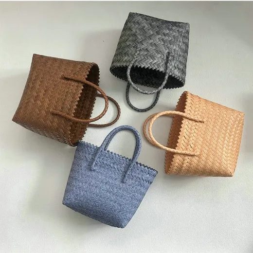 Handmade Woven Bag Large Capacity Plastic Woven Basket Small Square Bag with Handheld Gift Simple Handheld Versatile Women's Bag