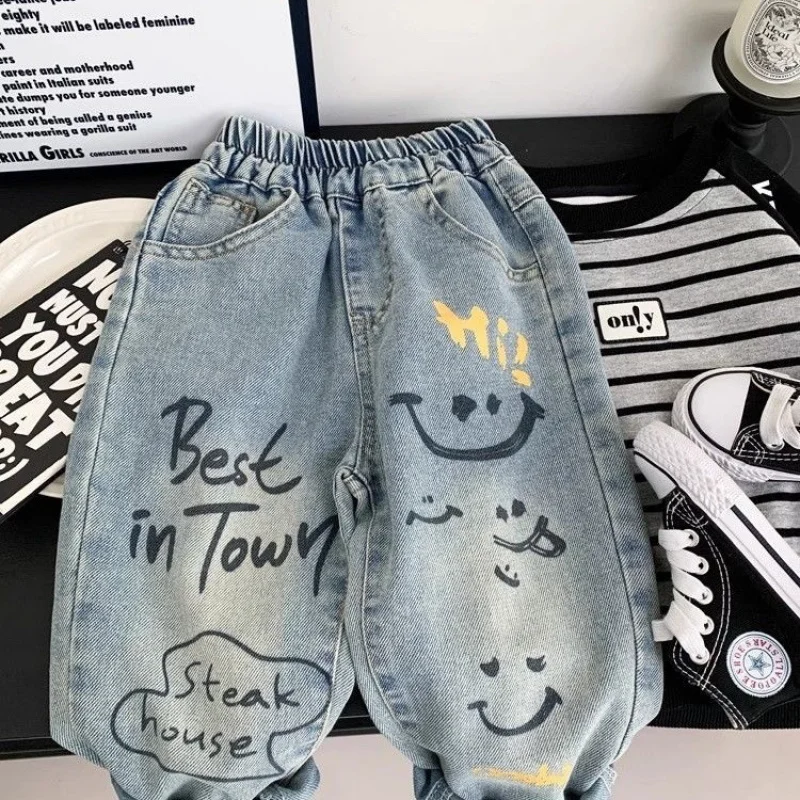 

New Children's Jeans Spring and Autumn Long Pants Toddler Pants Loose Casual