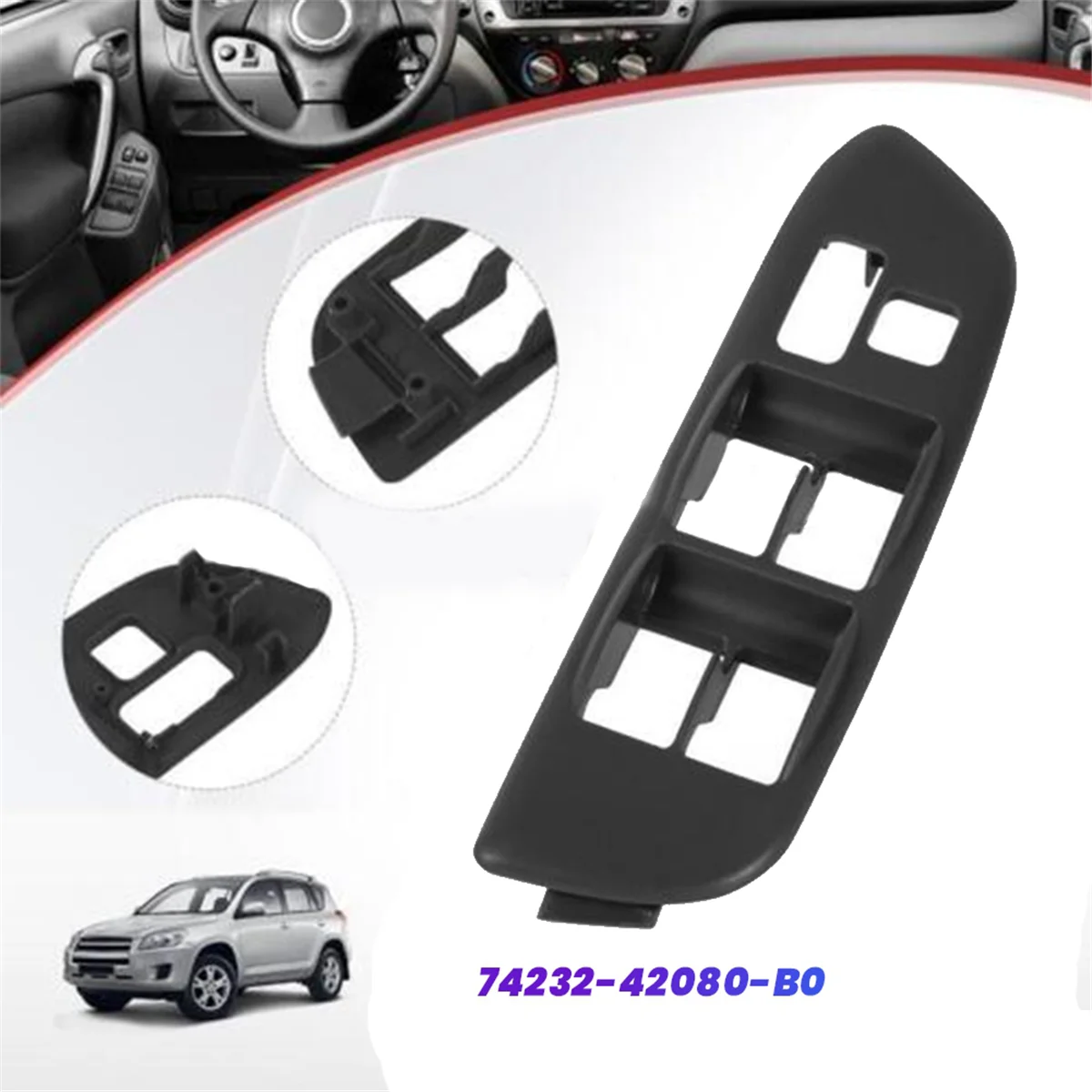 Left Front Door Armrest Upper Panel 74232-42080-B0 for Toyota RAV4 2001-2004 Window Lift Switch Bezel Cover 7423242080