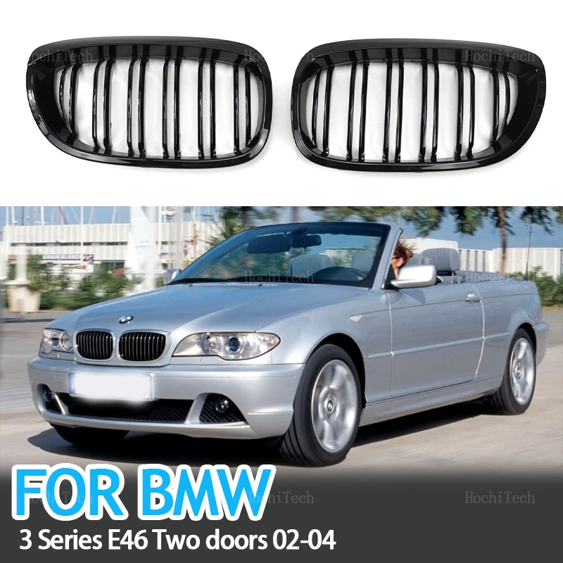 2Pcs Car Style Gloss Black Front Kidney Double Slat Grill Grille for BMW 3 series E46 Coupe Cabrio LCI 2 Doors 03-06 Accessories