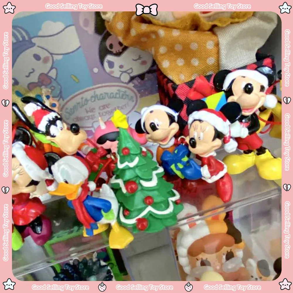 6Pcs/Set Anime Disney Figures Mickey Minnie Donald Duck Christmas Figurine Series Anime Model Toy Collection Ornaments Xmas Gift