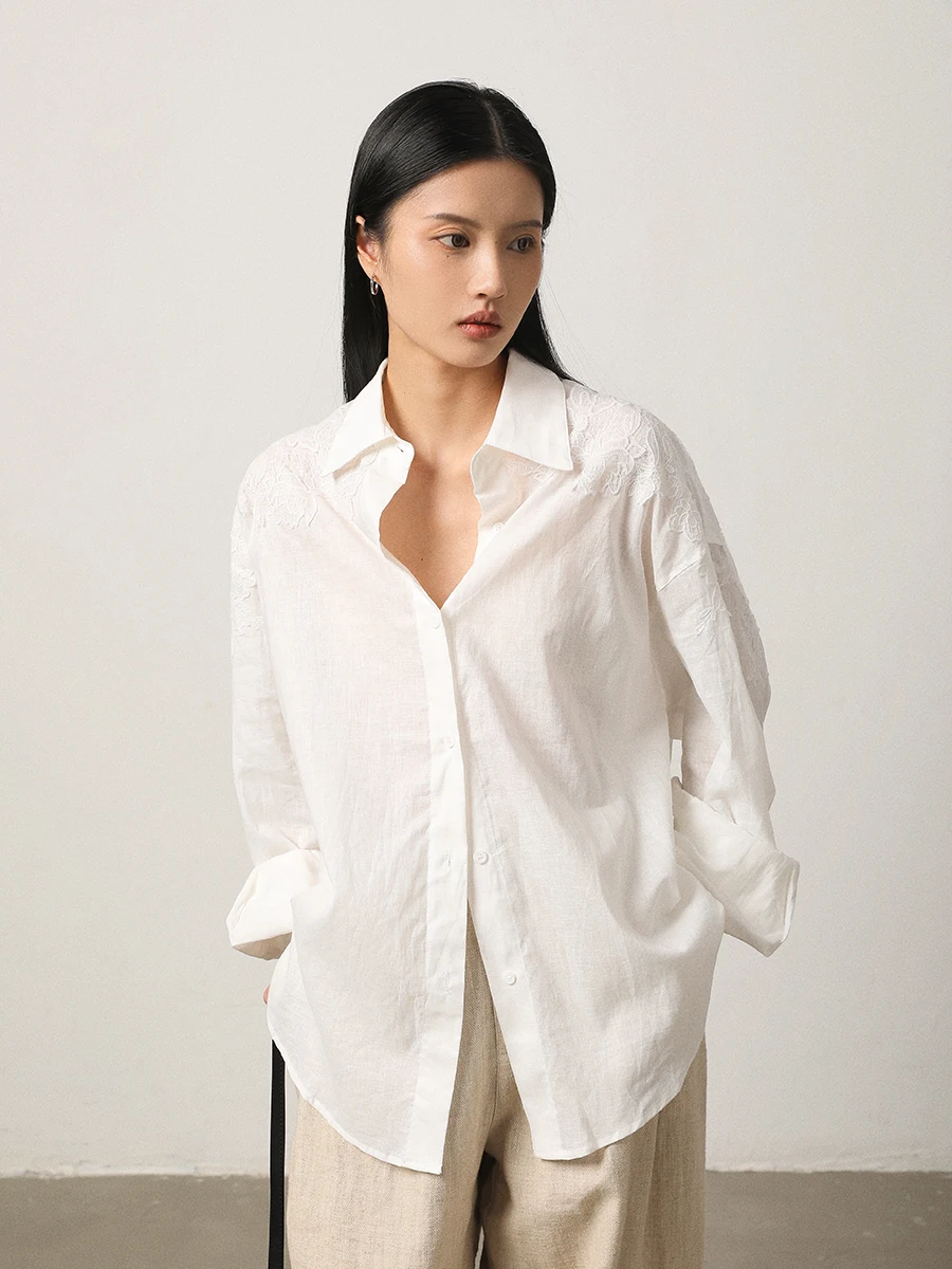 

Vimore High-End Linen Women's irt Loose Fit Thin Long Sve Breathable UV Protection Pure Color Simple Sle Button Design