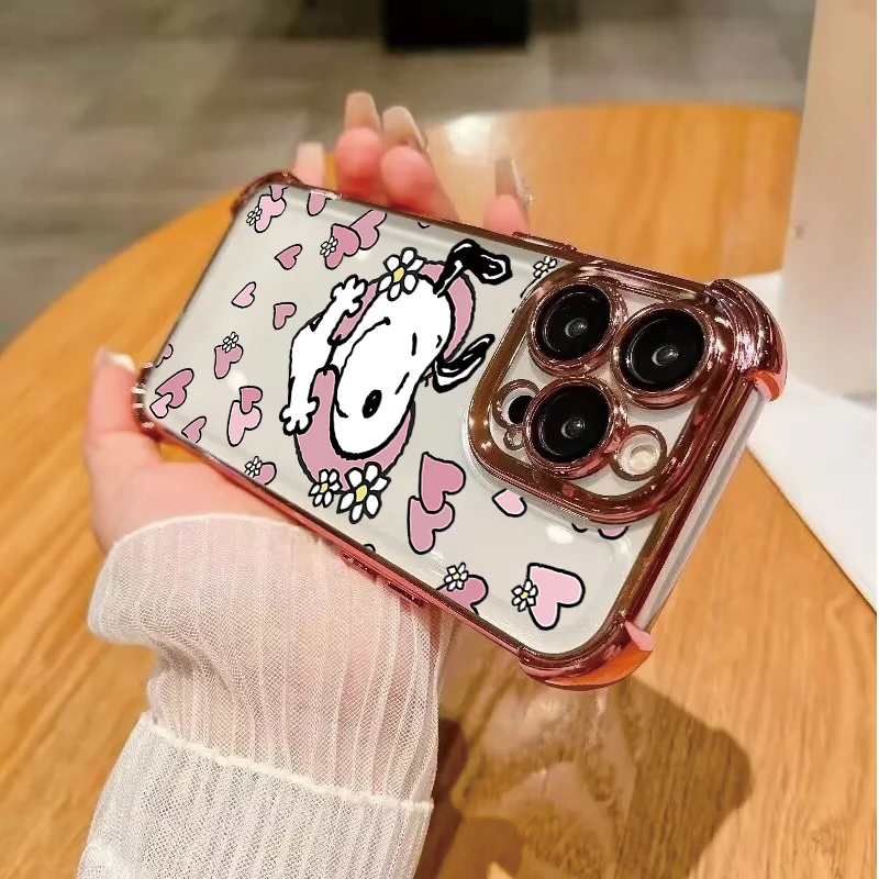 Cute Snoopy Luxury Plating Armor Case for Honor 400 Pro Magic 7 Lite X8C X8B X8 X8A X7A X6C X9B X6A X9A Lovely Y2K Phone Cover