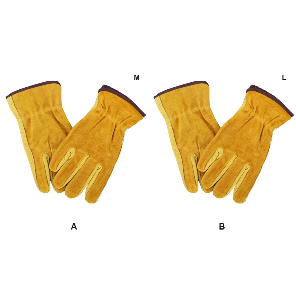 1 Pair Double-layer Leather Glove Camping Heat-resistant Anti-slip Welding Gloves Accessory Climbing Woodworking L