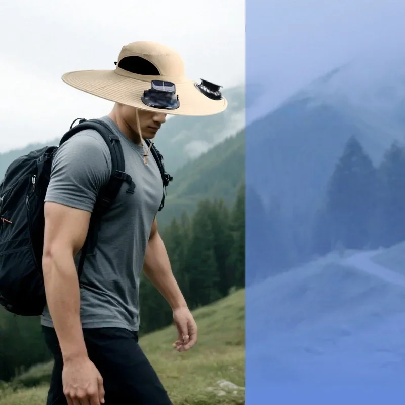 

Men's and Women's Summer Outdoor Mountaineering Fan Fishing Hat Breathable Quick-drying Sunscreen Hat Solar Sunshade Fan Hat