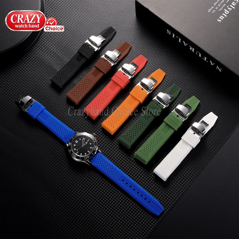 Silicone Watch Strap 16mm 18mm20mm22mm24mm Orange Universal Porous Breathable Bracelet Quick Release Soft Butterfly Buckle Wrist