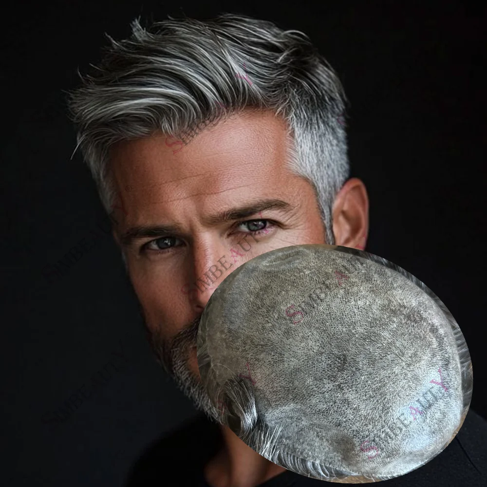 

Мужской парик-накладка из натуральных волос с естественной линией роста волос, сверхпрочный, на тонкой микро-кожаной основе, коричневый, черный, серый (1B40, 1B80, 1B65)