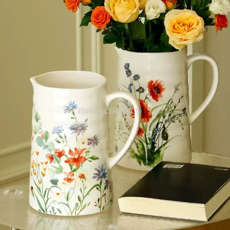 

1pc Ceramic Pastoral Flower Vase Room Decoration Dining Table Flower Arrangement Container Hydroponic Container Home Decoration