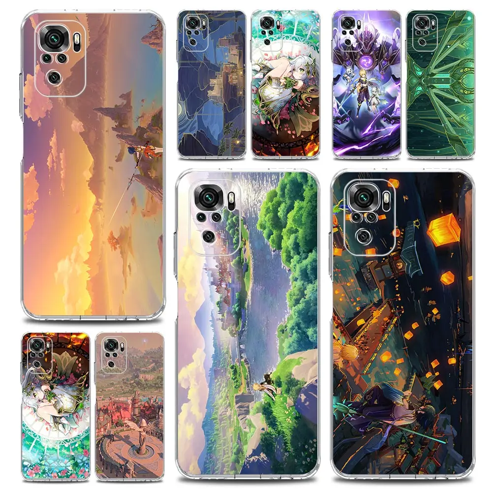 Genshin Impact landscape Phone Case For Xiaomi Redmi Note 13 12 5G 9S 9 8 10 11 Pro Plus 4G 9T 13C 12C10C 9C 9A 7 Clear Cover