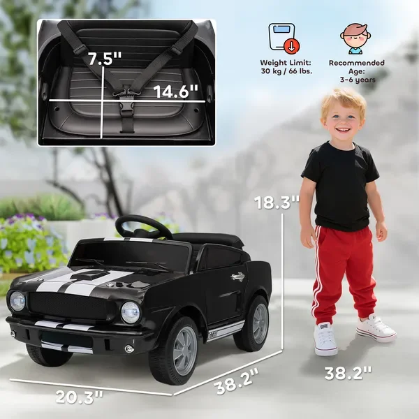 Licensed Ford Shelby GT 350 Kids Ride On Car with Remote Control, Adjustable Speed, MP3, Smooth Start, LED Lights, Black