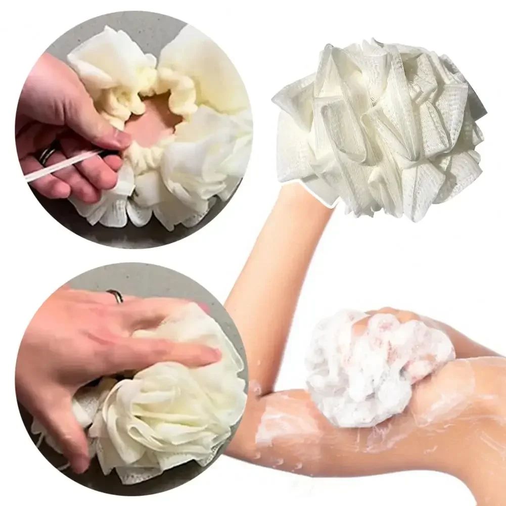 2-in-1 Bath Luffa Sponge Bath Bomb with Drawstring Soft Bath Luffa Dual Function Cotton Bath Luffa Shower Towel Set