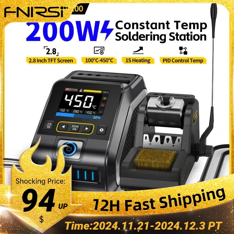 FNIRSI DWS-200 200W Power Repaid Heating Soldering Iron Staion C210 C245 Solder Iron Handle Electronic Welding Rework Station