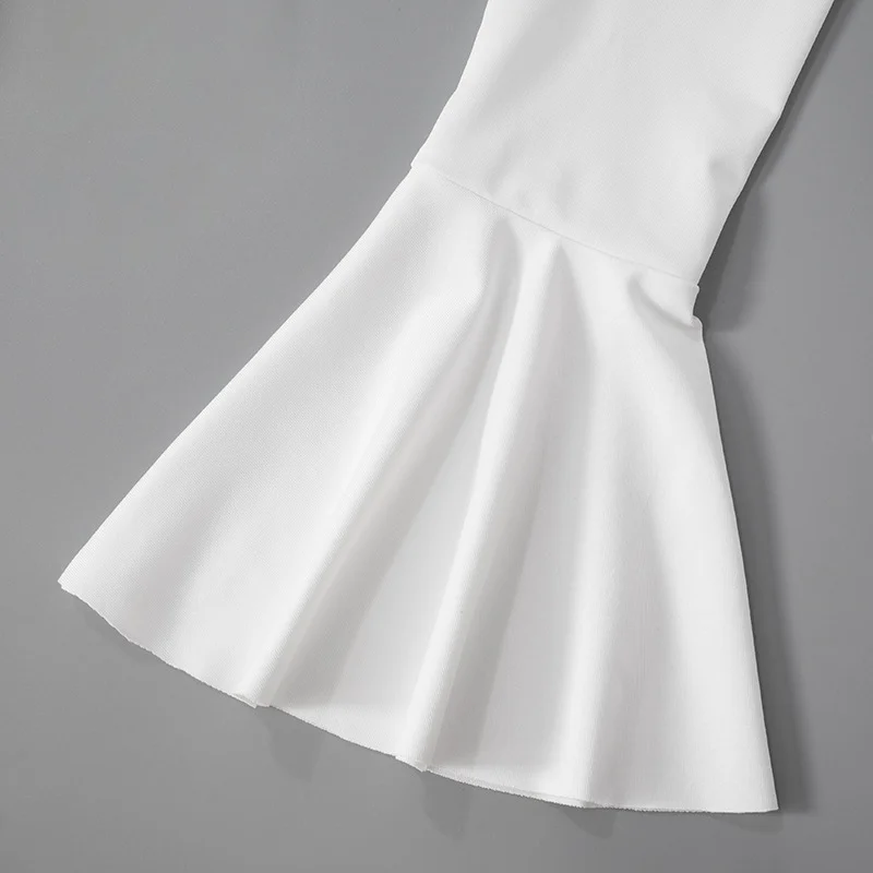 Sexy White Tie Front Long Flared Sleeve Mini Party Dress Elegant Ruffle Hem V-Neck Holiday Beach Dresses Ladies' Summer 2024